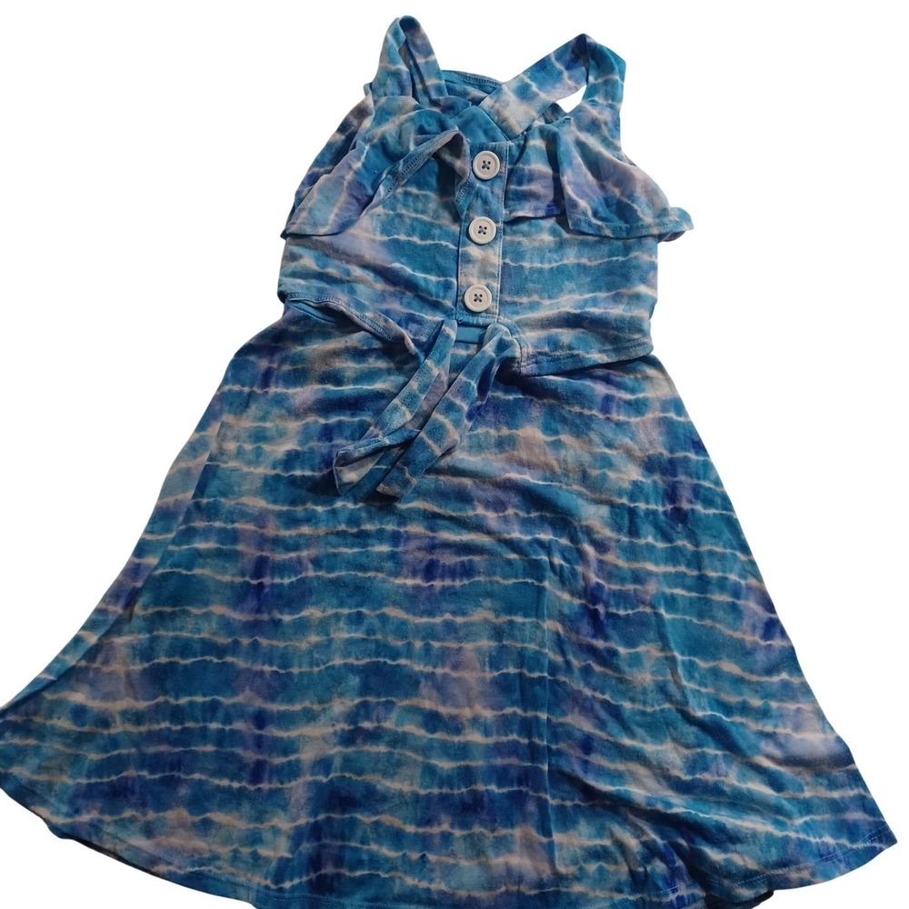 Lona Michelle Girls Blue White Tie Dye Stripe Dress Size 6 C06006 Short Sleeve